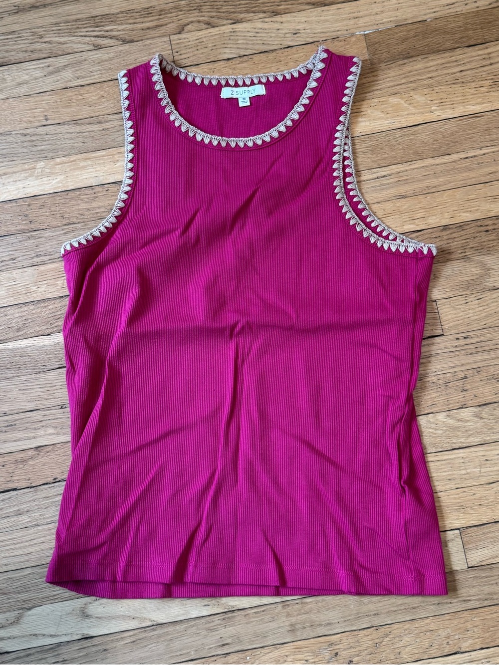 2 Suzy Q Hot Pink Ribbed Tank with Cream Scallop Trim